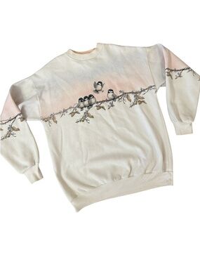 Vintage 90s Artisans Chickadee Bird Ombre Sweatshirt | Size L-XL Grandmacore